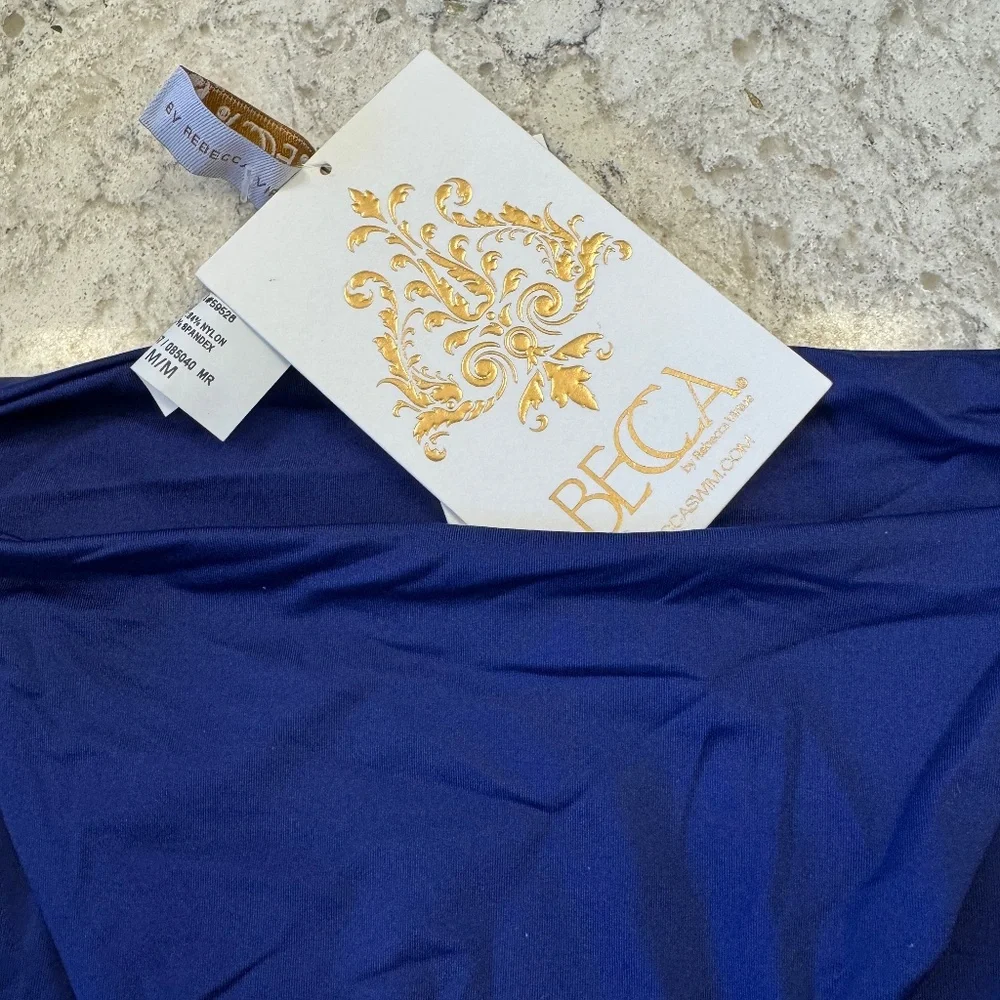 NWT - Becca Side Tie String  Bikini Navy blue‎ bottoms Size Medium